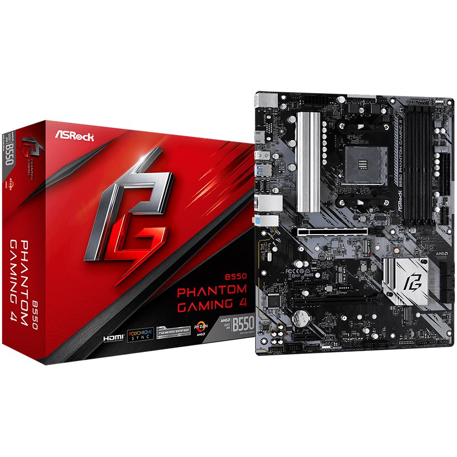 210407160011007395 ASROCK Main Board Desktop B550 PHANTOM GAMING 4 (AM4 B550 4xDDR4 1xPCIe 4.0 x16 1xPCI - Image 1