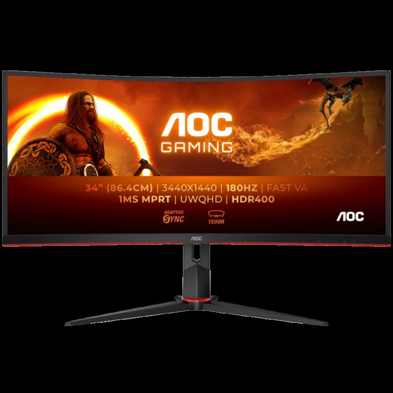AOC Monitor Gaming CU34G2XP 34 Curved VA, 21:9, 3440x1440, 180Hz, 1ms, 430 cd/m2, 4000:1, HDMI, DP, PbP, PiP,  Ergonomic, Black-Red, VESA 3y