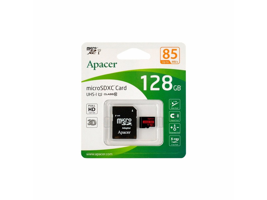 AP128GMCSX10U5-R_240412110438810 APACER microSD 128GB Class 10Adapter ,UHS-I U1R/W:85/10MB/s - Image 1