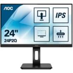 AOC Monitor LED 24P2Q IPS PRO (23.8, 16:9, 1920x1080, IPS, 75Hz, 250 cd/m², 1000:1, 50M:1, Antiglare + 3H, 4 ms, 178/178, Speakers, USB 3.2 (Gen1) x 4, VGA, HDMI, DP, DVI, Tilt, Pivot, Swivel, HAS, AdaptiveSync, Frameless) Black, 3y