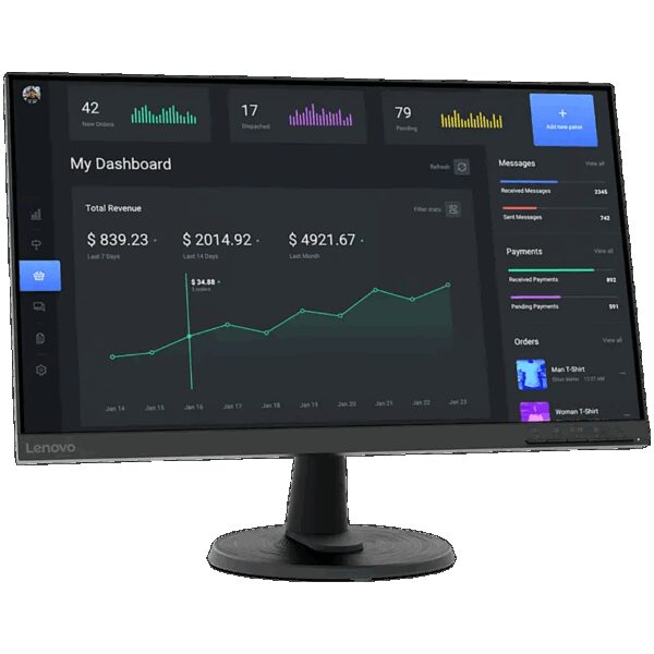 Lenovo Monitor D24-45, 23.8" VA, 1920x1080 FHD, 3000:1, 250 nits, 75Hz, 178°/178°, 16:9, 4ms, HDMI 1.4, VGA, Audio Out, Tilt Stand, VESA, Raven Black, 3Yr