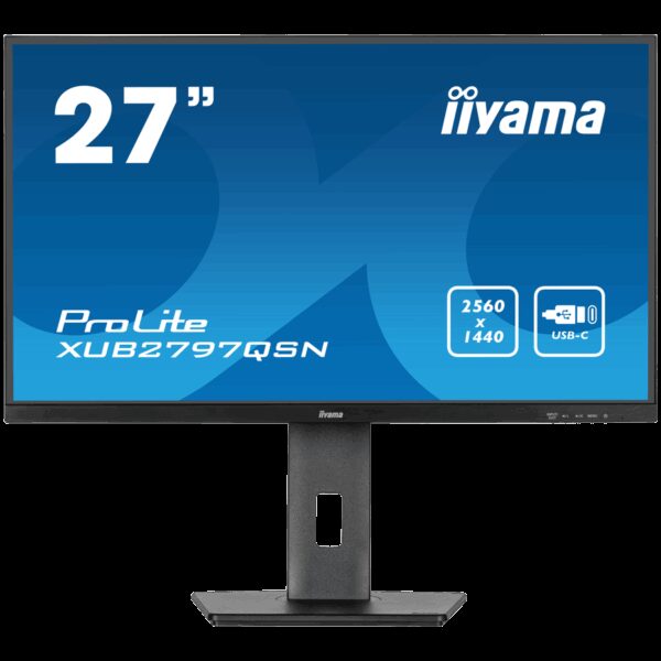 IIYAMA Monitor LED XUB2797QSN-B2 27" IPS 2560 x 1440 @100Hz 300 cd/m² 1300:1 1ms HDMI DP USB-C 65W RJ45 Daisy Chain USB Hub 3.2 height, swivel, tilt, pivot (rotation both sides), 3-side borderless design, matte finish